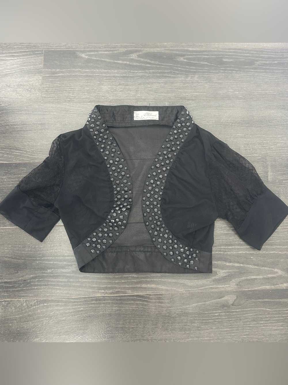 Mirumi Black Mesh Beaded Shrug Bolero Top 
Size M/L Y2K Coquette Gothic